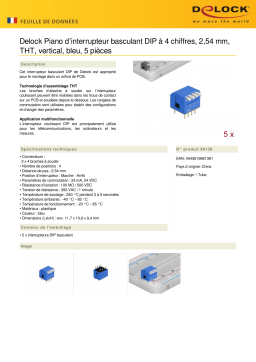 DeLOCK 66138 DIP flip switch piano 4-digit 2.54 mm pitch THT vertical blue 5 pieces Fiche technique