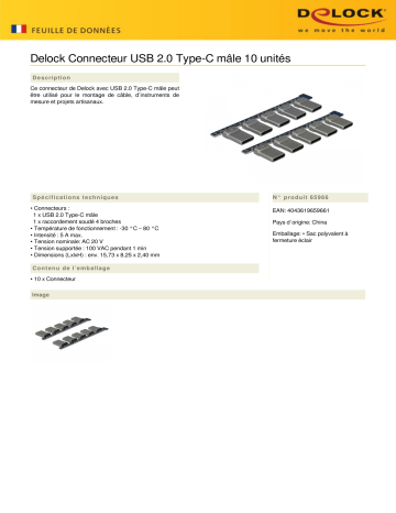 DeLOCK 65966 Connector USB 2.0 Type-C™ male 10 pieces Fiche technique | Fixfr