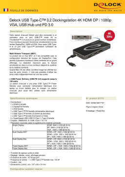 DeLOCK 87773 USB Type-C™ 3.2 Dockingstation 4K HDMI DP / 1080p VGA, USB Hub und PD 3.0 Fiche technique