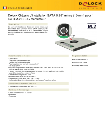 DeLOCK 63287 Slim SATA 5.25″ Installation Frame (10 mm) for 1 x M.2 SSD Key B + Fan Fiche technique | Fixfr