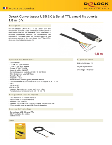 DeLOCK 83117 USB 2.0 to Serial TTL Converter Fiche technique | Fixfr