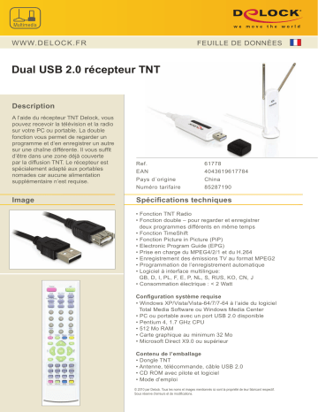 DeLOCK 61778 USB 2.0 Dual DVB-T Receiver Fiche technique | Fixfr