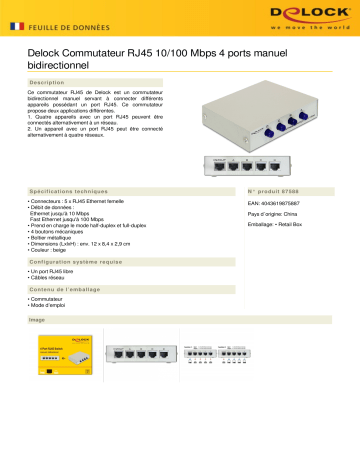 DeLOCK 87588 Switch RJ45 10/100 Mbps 4 port manual bidirectional Fiche technique | Fixfr