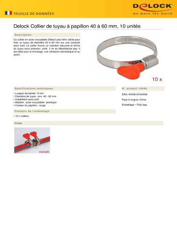 DeLOCK 19449 Butterfly Hose Clamp 40 - 60 mm 10 pieces red Fiche technique | Fixfr