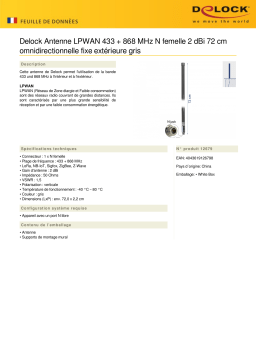 DeLOCK 12679 LPWAN 433 + 868 MHz Antenna N jack 2 dBi 72 cm omnidirectional fixed outdoor grey Fiche technique