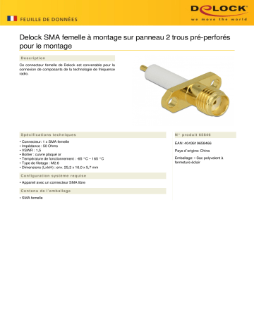 DeLOCK 65846 SMA jack panel-mount 2 prepunched holes for mounting Fiche technique | Fixfr