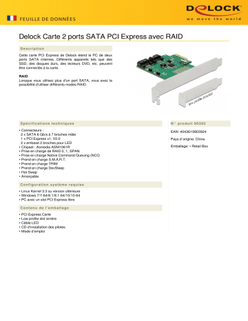 DeLOCK 90392 2 port SATA PCI Express Card Fiche technique | Fixfr