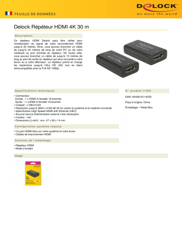 DeLOCK 11403 Repeater HDMI 4K 30 m Fiche technique | Fixfr