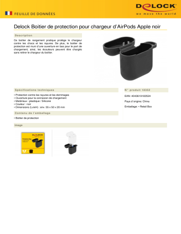 DeLOCK 18352 Silicone Protective Case for Apple AirPods charging case black Fiche technique | Fixfr