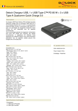 DeLOCK 41431 USB Charger 1 x USB Type-C™ PD 85 W + 3 x USB Type-A Qualcomm Quick Charge 3.0 Fiche technique