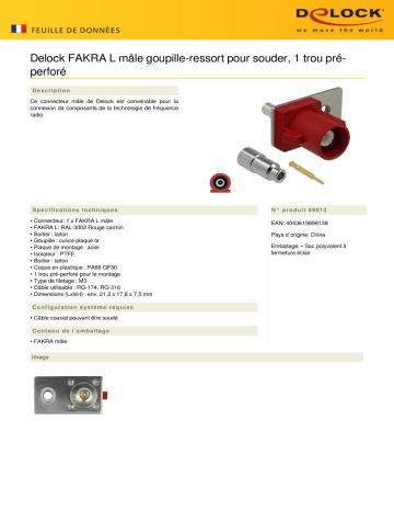 DeLOCK 89813 FAKRA L plug spring pin for soldering 1 prepunched hole Fiche technique | Fixfr