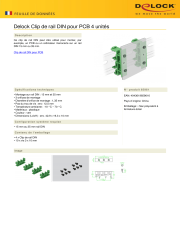 DeLOCK 65961 DIN rail clip for PCB 4 pieces Fiche technique | Fixfr