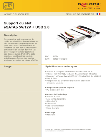 DeLOCK 61824 Slot bracket eSATAp 5V/12V + USB 2.0 Fiche technique | Fixfr