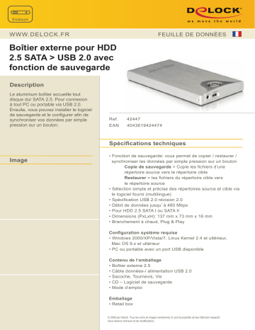 DeLOCK 42447 2.5 External enclosure SATA HDD to USB 2.0 Fiche technique | Fixfr