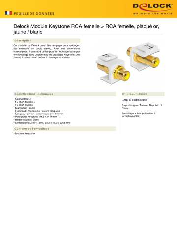 DeLOCK 86309 Keystone Module RCA female > RCA female gold plated yellow / white Fiche technique | Fixfr