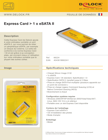 DeLOCK 66224 Express Card > 1 x eSATA 3 Gb/s Fiche technique | Fixfr