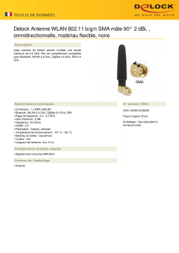 DeLOCK 12624 WLAN 802.11 b/g/n Antenna SMA plug 90° 2 dBi omnidirectional fixed Fiche technique