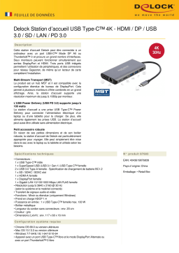 DeLOCK 87683 USB Type-C™ Docking Station 4K - HDMI / DP / USB 3.0 / SD / LAN / PD 3.0 Fiche technique