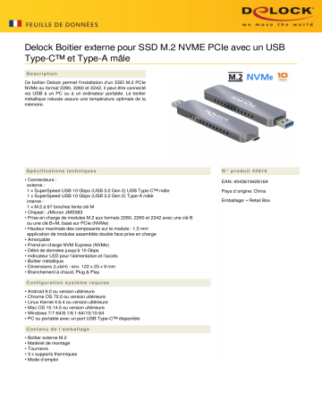 DeLOCK 42616 External Enclosure for M.2 NVME PCIe SSD Fiche technique | Fixfr