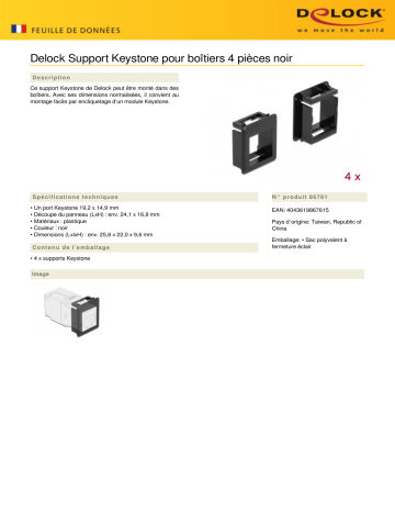 DeLOCK 86761 Keystone Holder for cases 4 pieces black Fiche technique | Fixfr