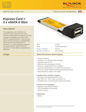 DeLOCK 61891 Express Card to 2 x eSATA 6 Gb/s Fiche technique | Fixfr