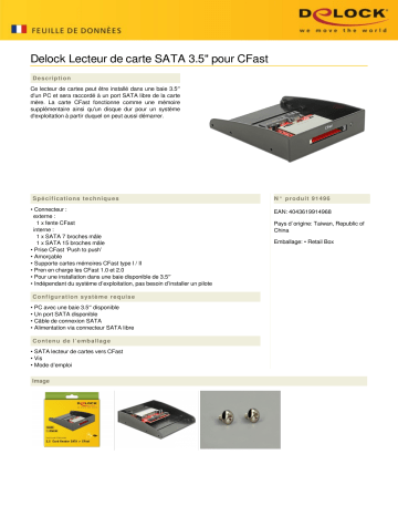 DeLOCK 91496 SATA 3.5″ Card Reader for CFast  Fiche technique | Fixfr
