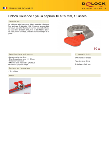 DeLOCK 19435 Butterfly Hose Clamp 16 - 25 mm 10 pieces red Fiche technique | Fixfr