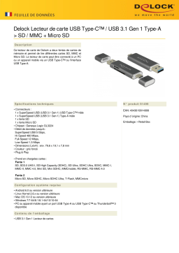 DeLOCK 91499 Card Reader USB Type-C™ / USB 3.1 Gen 1 Type-A > SD / MMC + Micro SD Fiche technique