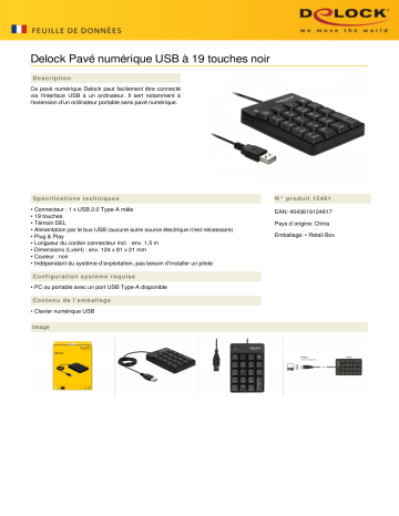 DeLOCK 12481 USB Keypad 19 keys black Fiche technique | Fixfr