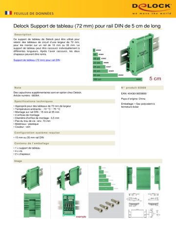 DeLOCK 65989 Board Holder (72 mm) for DIN Rail 5 cm long Fiche technique | Fixfr