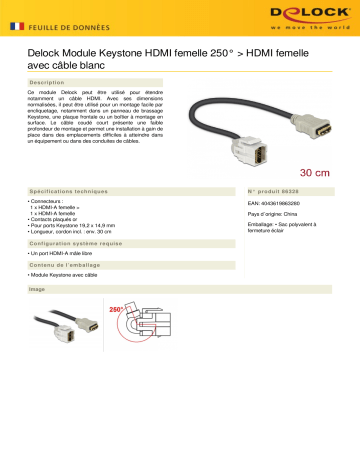 DeLOCK 86328 Keystone Module HDMI female 250° > HDMI female Fiche technique | Fixfr