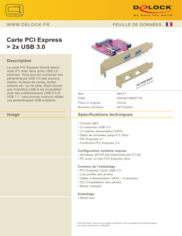 DeLOCK 89277 PCI Express Card > 2 x external USB 3.0 Fiche technique | Fixfr