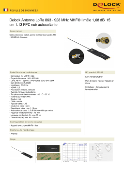 DeLOCK 12540 LoRa Antenna 863 - 928 MHz MHF® I plug 1.68 dBi 15 cm 1.13 FPC black self adhesive Fiche technique