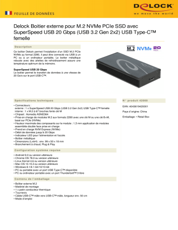 DeLOCK 42000 External Enclosure for M.2 NVMe PCIe SSD Fiche technique | Fixfr