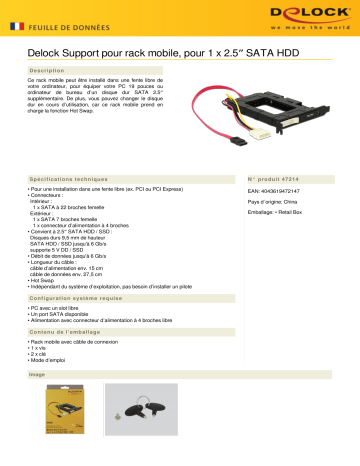 DeLOCK 47214 Mobile Rack Bracket for 1 x 2.5″ SATA HDD Fiche technique | Fixfr