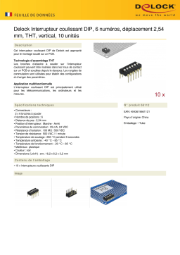 DeLOCK 66112 DIP sliding switch 6-digit 2.54 mm pitch THT vertical black 10 pieces Fiche technique