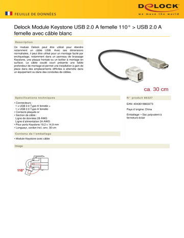 DeLOCK 86327 Keystone Module USB 2.0 A female 110° > USB 2.0 A female Fiche technique | Fixfr