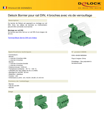 DeLOCK 65936 Terminal block set for DIN rail 4 pin Fiche technique | Fixfr