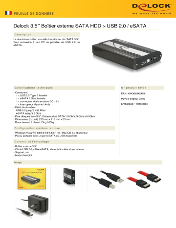 DeLOCK 42451 3.5″ External Enclosure SATA HDD to USB 2.0 / eSATA Fiche technique | Fixfr