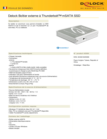 DeLOCK 42509 External Enclosure Thunderbolt™ > mSATA SSD Fiche technique | Fixfr