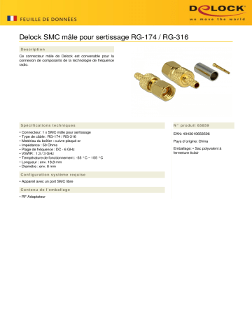 DeLOCK 65859 SMC male for crimping RG-174 / RG-316 Fiche technique | Fixfr