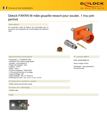 DeLOCK 89814 FAKRA M plug spring pin for soldering 1 prepunched hole Fiche technique | Fixfr