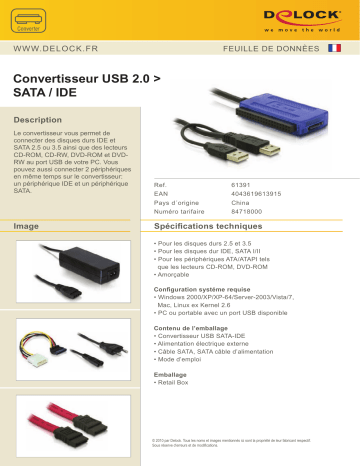 DeLOCK 61391 Converter USB 2.0 to SATA / IDE Fiche technique | Fixfr