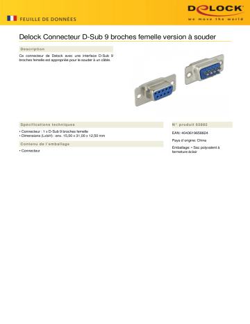 DeLOCK 65882 Connector D-Sub 9 pin female soldering version Fiche technique | Fixfr