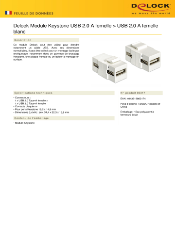 DeLOCK 86317 Keystone Module USB 2.0 A female > USB 2.0 A female white Fiche technique | Fixfr