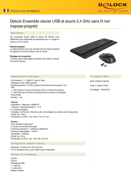 DeLOCK 12674 USB Keyboard and Mouse Set 2.4 GHz wireless black (Wrist Rest)  Fiche technique