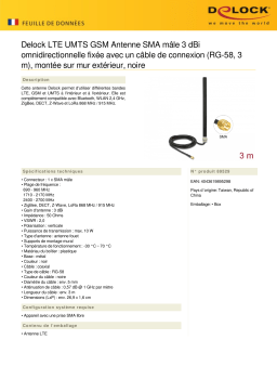 DeLOCK 89529 LTE UMTS GSM Antenna SMA plug 3 dBi omnidirectional fixed Fiche technique