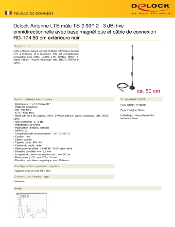 DeLOCK 12480 LTE Antenna TS-9 plug 90° 2 - 3 dBi fixed omnidirectional Fiche technique | Fixfr