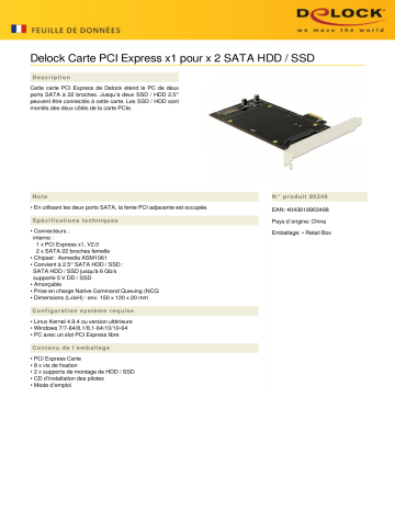 DeLOCK 90349 PCI Express x1 Card for 2 x SATA HDD / SSD Fiche technique | Fixfr