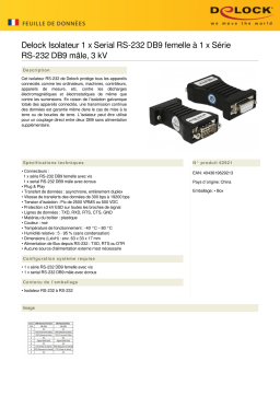 DeLOCK 62921 Isolator 1 x Serial RS-232 DB9 female to 1 x Serial RS-232 DB9 male 3 kV Fiche technique